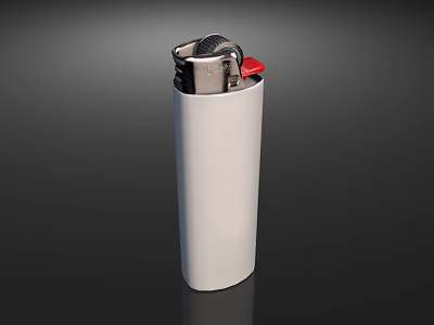 White Cylindrical Lighter With Metallic Top And Red Button For Daily Use 3d model