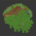 Enchanting Pixel Style Floating Island Landscape With Green Trees Small House And Cloud Spiral Base