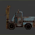 Rusty Blue Vintage Forklift With Metal Forks Large Wheels And Old Cab