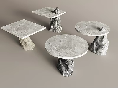 Modern Luxury Coffee Tables with Marble Countertops and Irregular Stone Bases Round and Square Designs 3d model