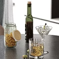 Decorative Ornaments Set with Glass Jar Wooden Lid Green Bottle and Martini Glass for Tabletop