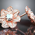 Elegant Rose Gold Flower Shaped Earrings With Sparkling Diamonds And Central Gemstone