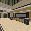 Elegant Hotel Lobby With Grand Chandelier Marble Columns And Ornate Patterned Carpet