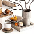 Stylish Dinnerware Set With Natural Branches Vase Decoration Bread Muffin Oranges Wine Glass Cup Placemats