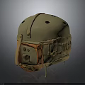 Tactical Military Helmet With Beige Exterior Brown Straps And Ventilation Holes