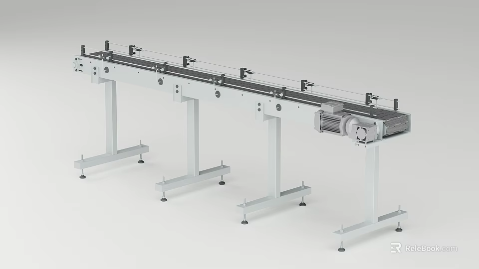 Industrial Conveyor Belt Equipment With Metal Frame And Motorized Transport Components System 3d model 