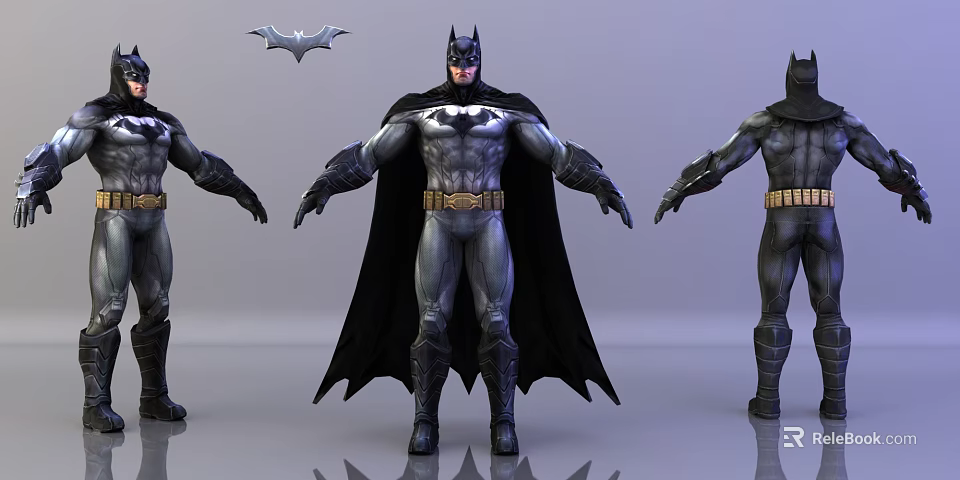 Batman Character Costume Design With Three Models Black Cape And Yellow Belt 3d model