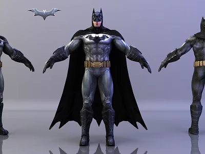 Batman Character Costume Design With Three Models Black Cape And Yellow Belt 3d model
