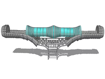 Garden Landscape With Modern Curved Architectural Design Glass Panels And Steel Frames 3d model
