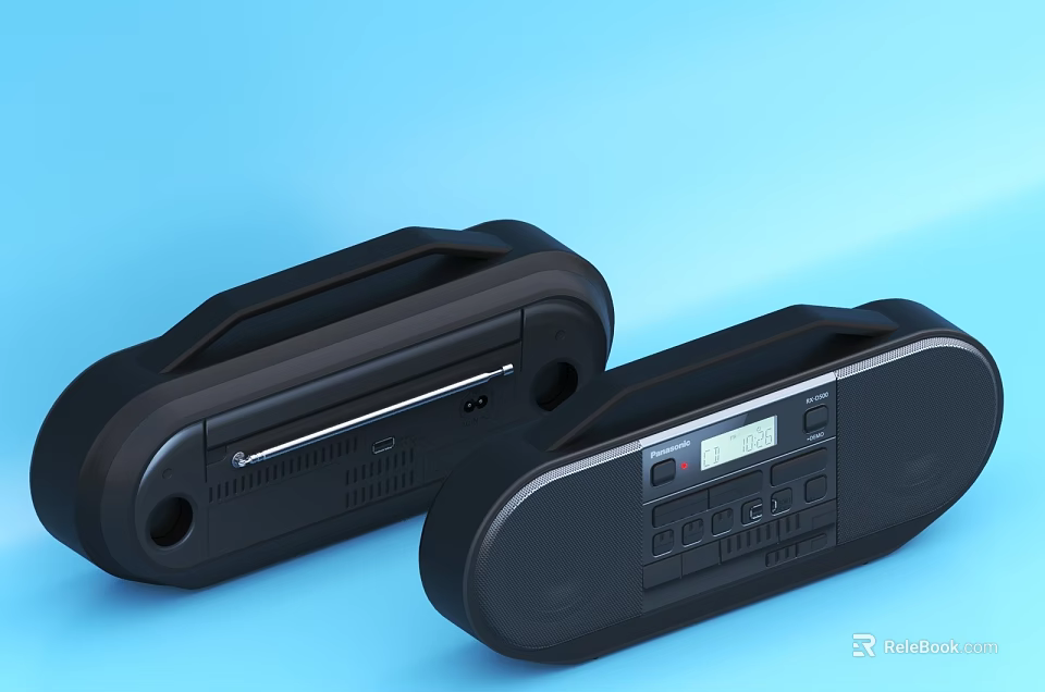 Modern Black Speakers With Digital Display Control Buttons And CD Player 3d model 
