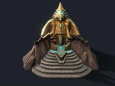 Golden Ornate Throne With Intricate Design Stone Steps And Rock Base 3d model