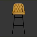 Stylish Yellow Tufted Bar Stool With Leather Upholstery And Black Metal Legs
