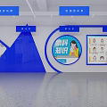 Modern Retail Store Interior Design With Blue Signage Counter And Chairs Layout