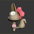 Beige Game Character With Large Ears Blue Eyes White Flower Pink Bow And Pink Bag