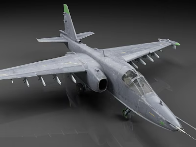 Detailed Grey Military Fighter Jet With Green Tail Fin Yellow Markings And Wing Weapon Mounts 3d model