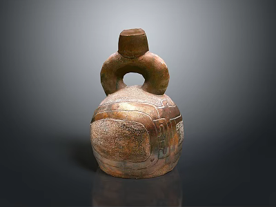 Ancient Sculptural Vessel With Loop Handles Square Lid And Carved Textured Surface 3d model
