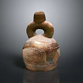 Ancient Sculptural Vessel With Loop Handles Square Lid And Carved Textured Surface 3d model