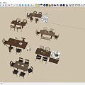 Modern Wooden Dining Table Sets With Matching Chairs And Tabletop Decorations 3d model