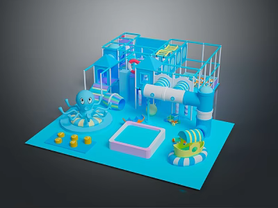 Children's Fun Blue Playground With Slides Octopus Toy Pool And Tunnels 3d model