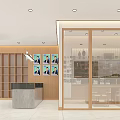 School Modern Reception Area With Wooden Ceiling Calligraphy Display Shelves And Marble Counter