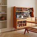 Wooden Dining Table Set With Chairs Sideboard Cabinet And Potted Plant In Natural Light