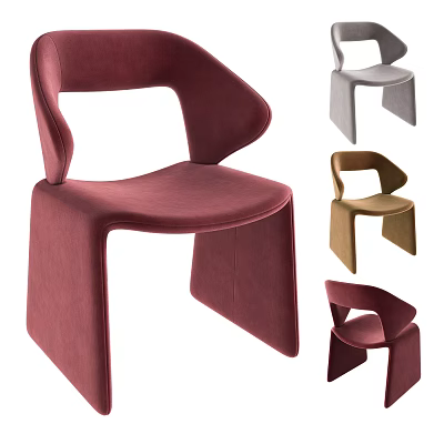 Modern Accent Chair With Curved Armrests And Velvet Upholstery In Multiple Colors 3d model