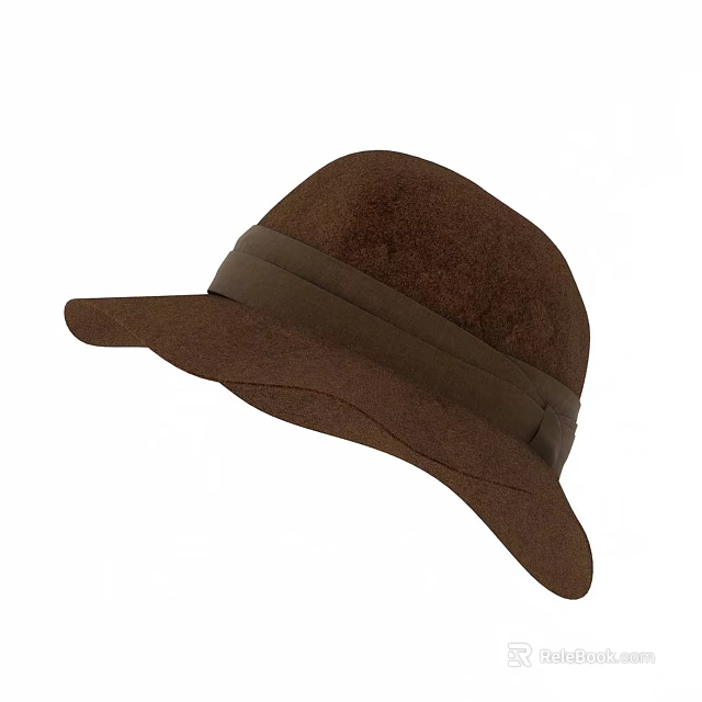 Classic Brown Felt Hat with Wide Brim and Decorative Ribbon Band 3d model 