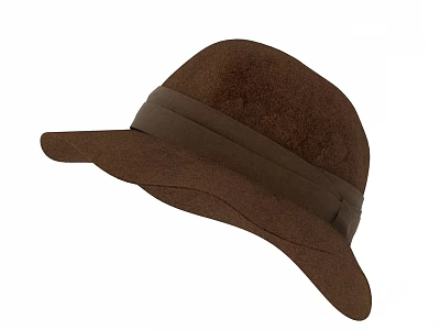 Classic Brown Felt Hat with Wide Brim and Decorative Ribbon Band 3d model
