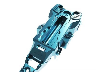 Blue Metal Mechanical Part With Precision Structure And Holes Design 3d model