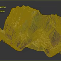 Detailed 3D Mountainous Terrain Model With Snow Capped Peaks And Green Slopes