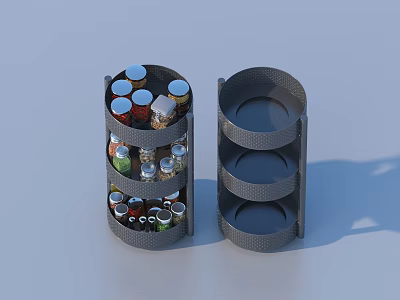 Multi Tiered Spice Rack Organizer With Assorted Spice Bottles For Kitchen 3d model