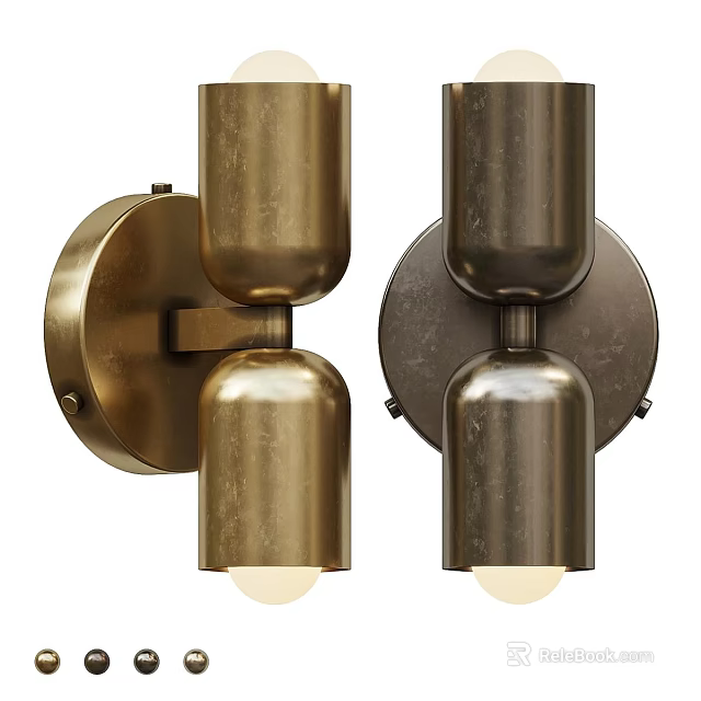 Brass And Bronze Metallic Wall Lamps With Double Cylindrical Design 3d model 