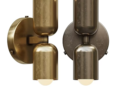 Brass And Bronze Metallic Wall Lamps With Double Cylindrical Design 3d model