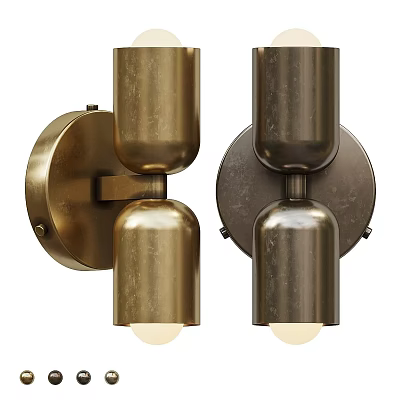 Brass And Bronze Metallic Wall Lamps With Double Cylindrical Design 3d model