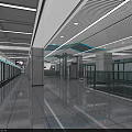 Modern Subway Station Interior With Spacious Tile Floor White Pillars And Automatic Gates 3d model