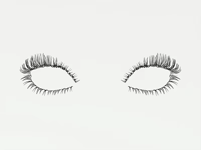 Cosmetic False Eyelashes With Hand Drawn Design Black Lines And White Background 3d model