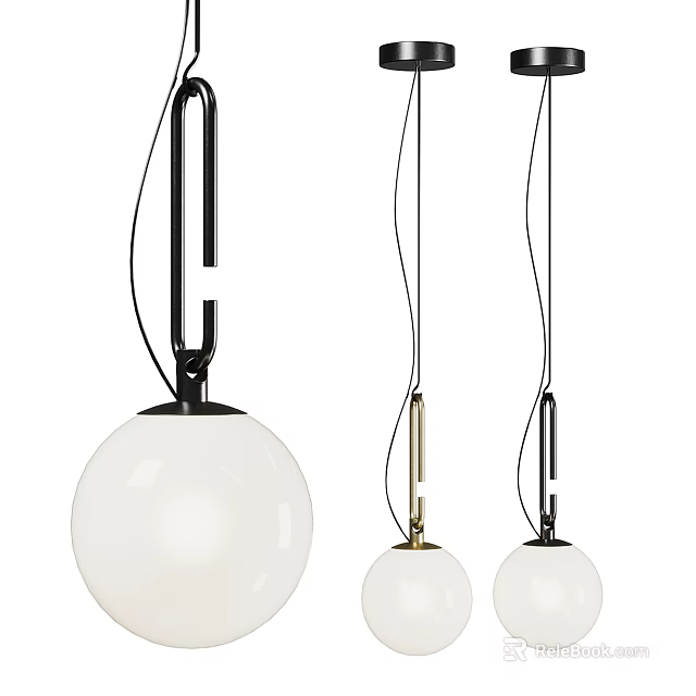 Contemporary Pendant Lights With White Glass Spherical Shades And Metal Hanging Frames 3d model 