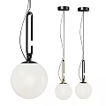 Contemporary Pendant Lights With White Glass Spherical Shades And Metal Hanging Frames