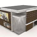 Modern Commercial Building Exterior With Concrete Roof Wooden Slats And Advertising Posters