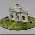 Classical Arch Architectural Model With Green Lawn Paths And Shrubs 3d model
