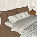 Elegant Brown Double Bed with Headboard and White Bedding in Bedroom with Window Greenery