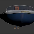 Blue Hull Yacht With Deck Rope And Interior Details