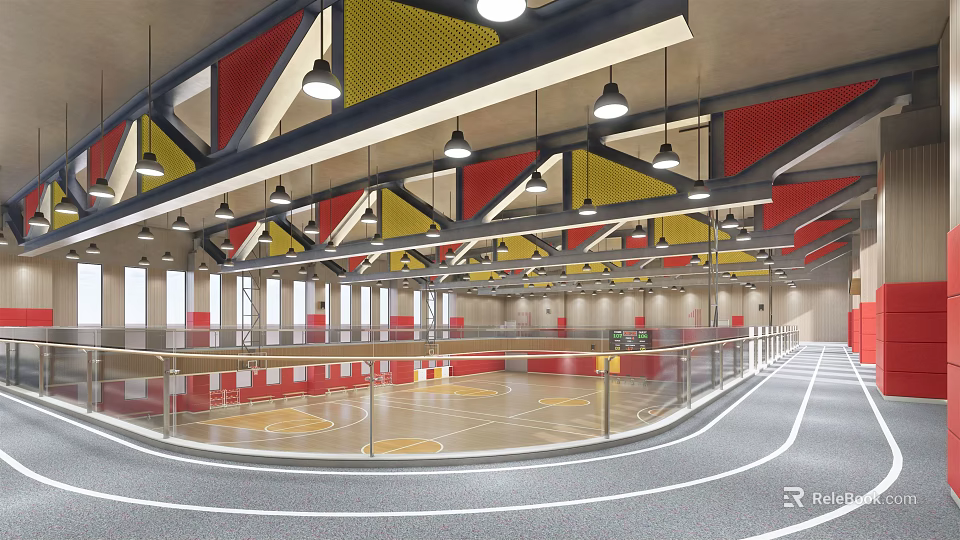 Modern Indoor Sports Fitness Facility With Basketball Court And Running Track 3d model 