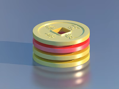 Colorful Stacked Decorative Coins With Square Hole For Home Living Decor 3d model