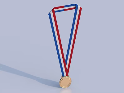 Gold Medal With Red White Blue Ribbon Hanging On Light Background 3d model