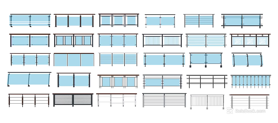 Various Modern Fence Railing Designs with Different Patterns and Materials for Home Use 3d model