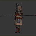 Steampunk Armored Character With Metal Helmet Orange Glowing Eye And Holding Glass Bottle