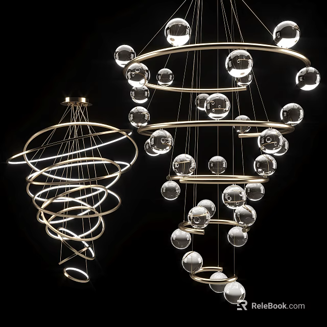 Modern Spiral Chandelier Design With Glass Balls And Gold Metal Frame For Interior 3d model 