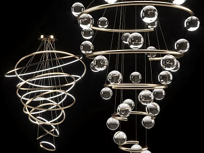 Modern Spiral Chandelier Design With Glass Balls And Gold Metal Frame For Interior 3d model