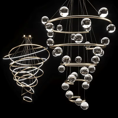 Modern Spiral Chandelier Design With Glass Balls And Gold Metal Frame For Interior 3d model